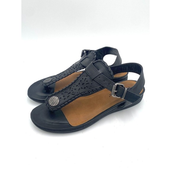 Pierre Dumas Size 9 KORI 3 Faux Black Leather Thong Sandals Ankle Strap EUC - Picture 5 of 8